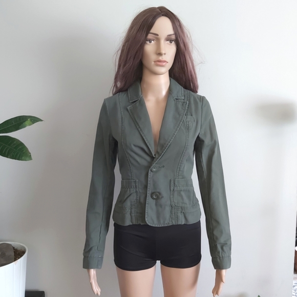 Aritzia Talula sage olive green denim jean cotton blazer style jacket - Picture 1 of 14